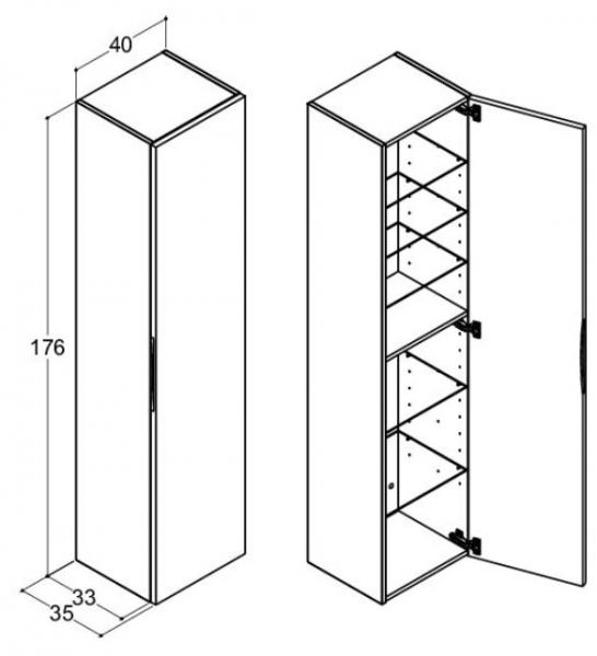 Dansani Luna Urban 40 h&oslash;jskab A m/1 l&aring;ge og integreret greb - H&oslash;jreh&aelig;ngslet - Hvid mat