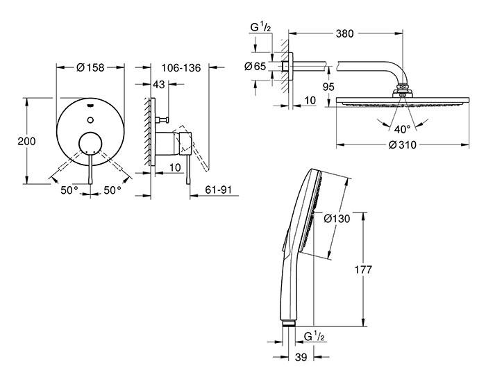 Grohe Essence 310 komplet brusesystem m/Shower Frame - Børstet Cool Sunrise Grohe Essence 310 komplet brusesystem m/Shower Frame - Børstet Cool Sunrise