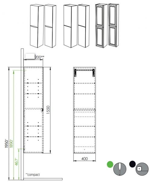 Hafa Grace kompakt h&oslash;jskab - Mat hvid ramme