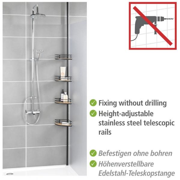 Wenko Dolcedo teleskopisk hjørnehylde til bad - Mat sort - Skruefri Wenko Dolcedo teleskopisk hjørnehylde til bad - Mat sort - Skruefri