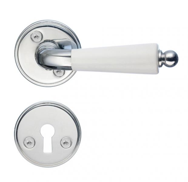 Beslagsboden vintage indend&oslash;rs d&oslash;rgreb inkl n&oslash;gleskilt - Krom/hvid - S&aelig;t &aacute; 4 stk