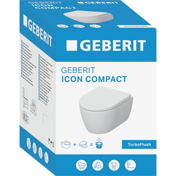Geberit iCon kompakt væghængt toilet m/TurboFlush, toiletsæde og Keratect Geberit iCon kompakt væghængt toilet m/TurboFlush, toiletsæde og Keratect