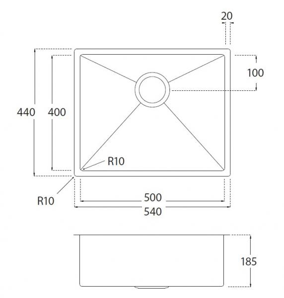 Lavabo Kubus 500 Soft k&oslash;kkenvask - &AElig;gte messing