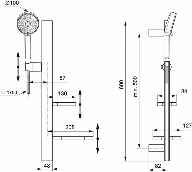 Ideal Standard Alu+ komplet brusesystem m/h&aring;ndbruser - Silver