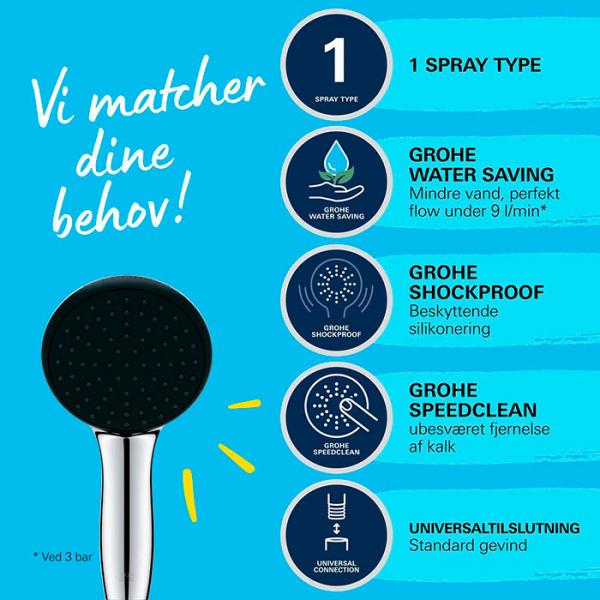 Grohe Vitalio Start 110 håndbruser 1 spray m/Water Saving Grohe Vitalio Start 110 håndbruser 1 spray m/Water Saving