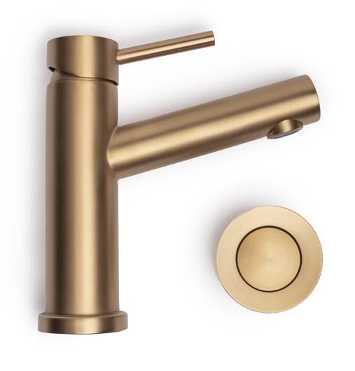 Nortiq Medan håndvaskarmatur m/bundventil - Børstet messing Nortiq Medan håndvaskarmatur m/bundventil - Børstet messing