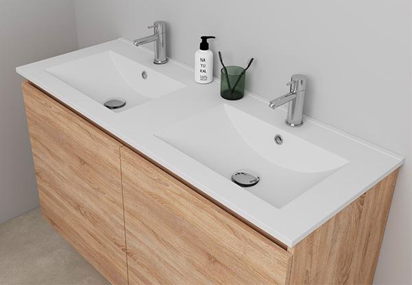 Sanibell Online 121 møbelsæt m/grebsfri låger og dobbeltvask - Bardolino eg - Flatpack Sanibell Online 121 møbelsæt m/grebsfri låger og dobbeltvask - Bardolino eg - Flatpack