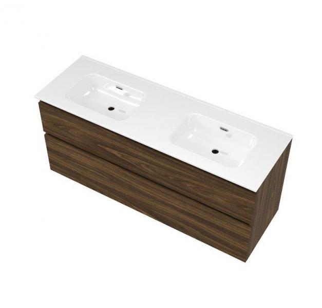 Sanibell Proline 140 m&oslash;bels&aelig;t m/2 skuffer og dobbeltvask - Uden hanehul - Cabana eg