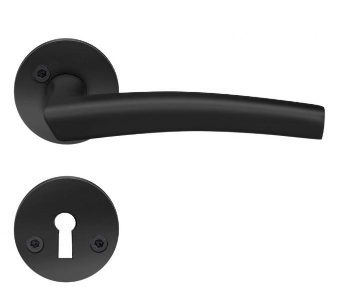 Beslagsboden rund indend&oslash;rs d&oslash;rgreb inkl n&oslash;gleskilt - Mat sort - S&aelig;t &aacute; 4 stk