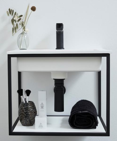 Cassøe Como 50 håndvask t/væg m/stel og hylde - Sort Cassøe Como 50 håndvask t/væg m/stel og hylde - Sort