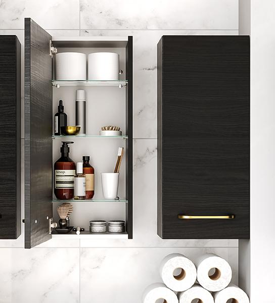 Dansani Mido+ overskab m/3 glashylder - Højrehængslet - Sort struktur Dansani Mido+ overskab m/3 glashylder - Højrehængslet - Sort struktur