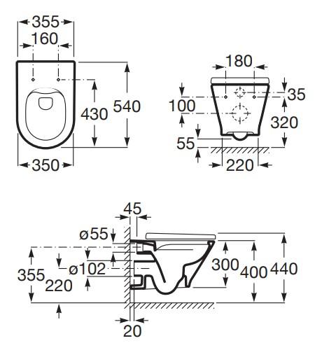 Laufen Roca Gap round RIMless toiletpakke inkl. s&aelig;de m/softclose, cisterne og kobber betjening