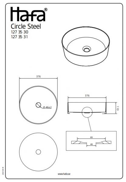 Hafa Circle Ø38 fritstående bowlevask - Uden overløb - Børstet messing Hafa Circle Ø38 fritstående bowlevask - Uden overløb - Børstet messing