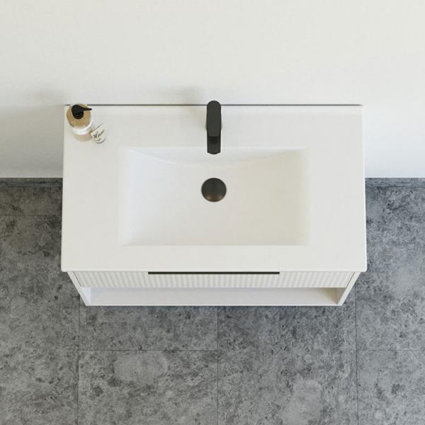 Dansani Mido+ Classic 81 m&oslash;bels&aelig;t m/Amber vask, 1 skuffe og &aring;bent rum - Striber/mat sand