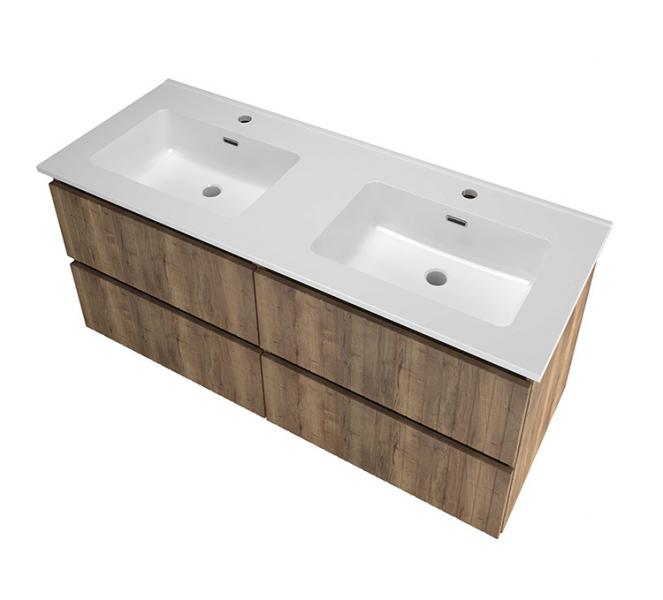 Sanibell Proline 120 m&oslash;bels&aelig;t m/lameller, 4 skuffer og dobbeltvask - Terra eg