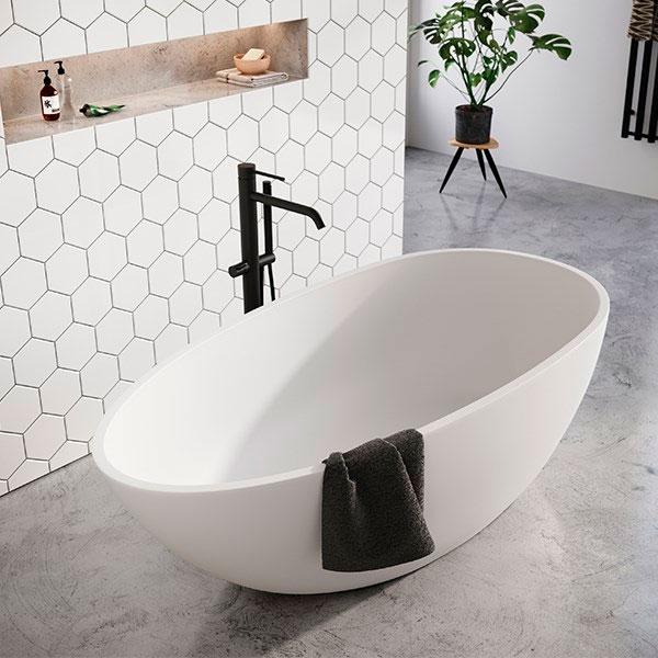 Str&oslash;mberg Castel fritst&aring;ende badekar 1680 x 820mm - Mat hvid