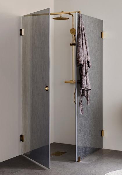 Hafa Infinity bruseniche m/fast væg - Lace glas - Messing - 90x90 cm Hafa Infinity bruseniche m/fast væg - Lace glas - Messing - 90x90 cm