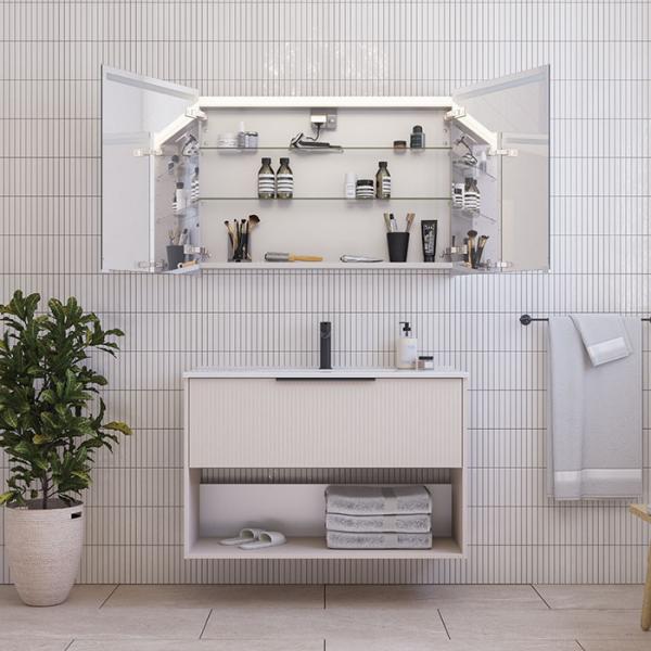 Dansani Mido+ Classic 101 møbelsæt m/Amber vask, 1 skuffe og åbent rum - Striber/mat sand Dansani Mido+ Classic 101 møbelsæt m/Amber vask, 1 skuffe og åbent rum - Striber/mat sand